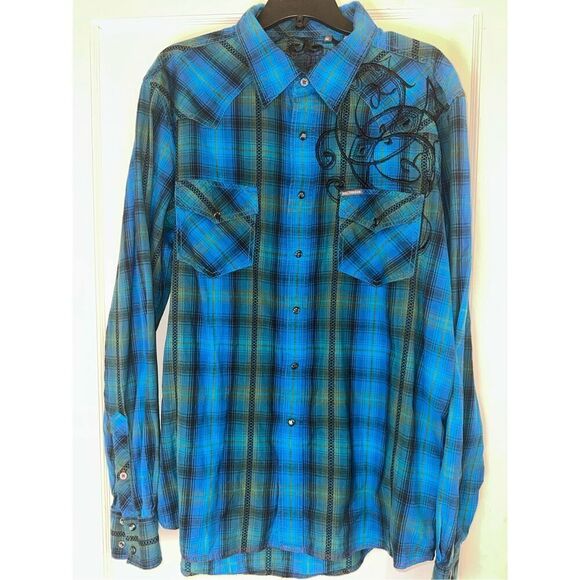 Western Shirt Men XL Pearl Snap Embroidered Rockabilly Rodeo Southern Thread - Picture 1 of 8